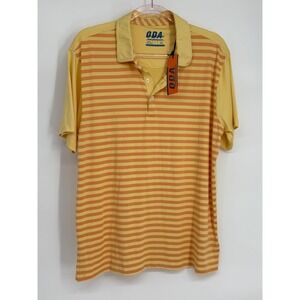 ODA Performance Mens Yellow Orange Citron Striped Golf Polo Shirt Size L‎ NWT
